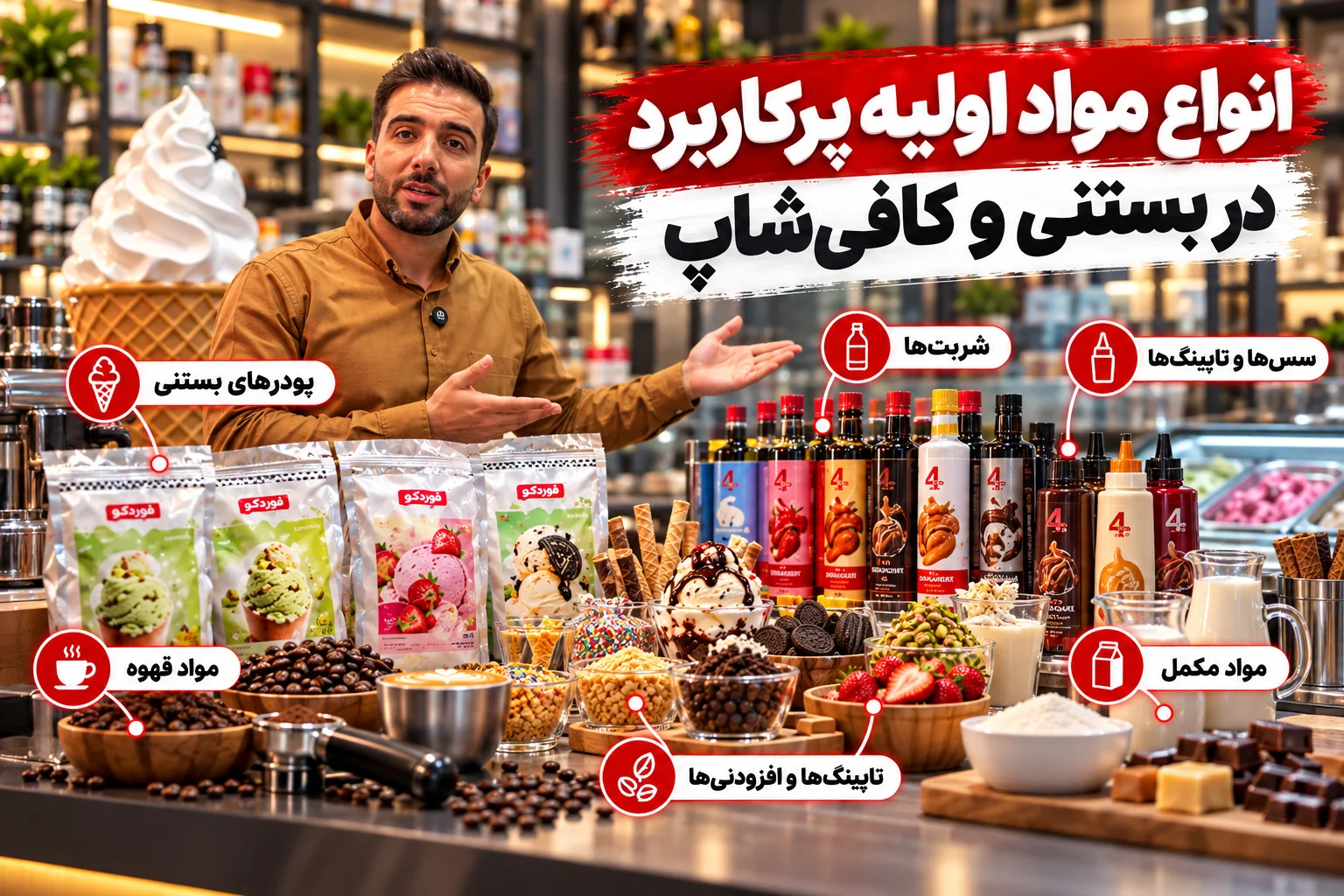 تصویر آموزشی درباره انتخاب و کاربرد مواد اولیه بستنی و کافی‌شاپ
