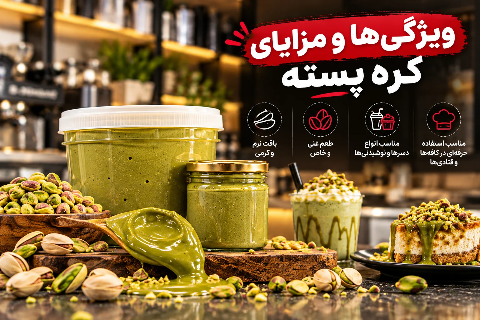 اینفوگرافیک نکات انتخاب کره پسته و ویژگی های مهم برای استفاده در کافی شاپ